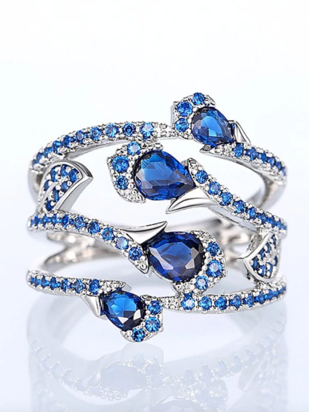 NEW 14k White Gold Blue Sapphire Diamond Ring Band